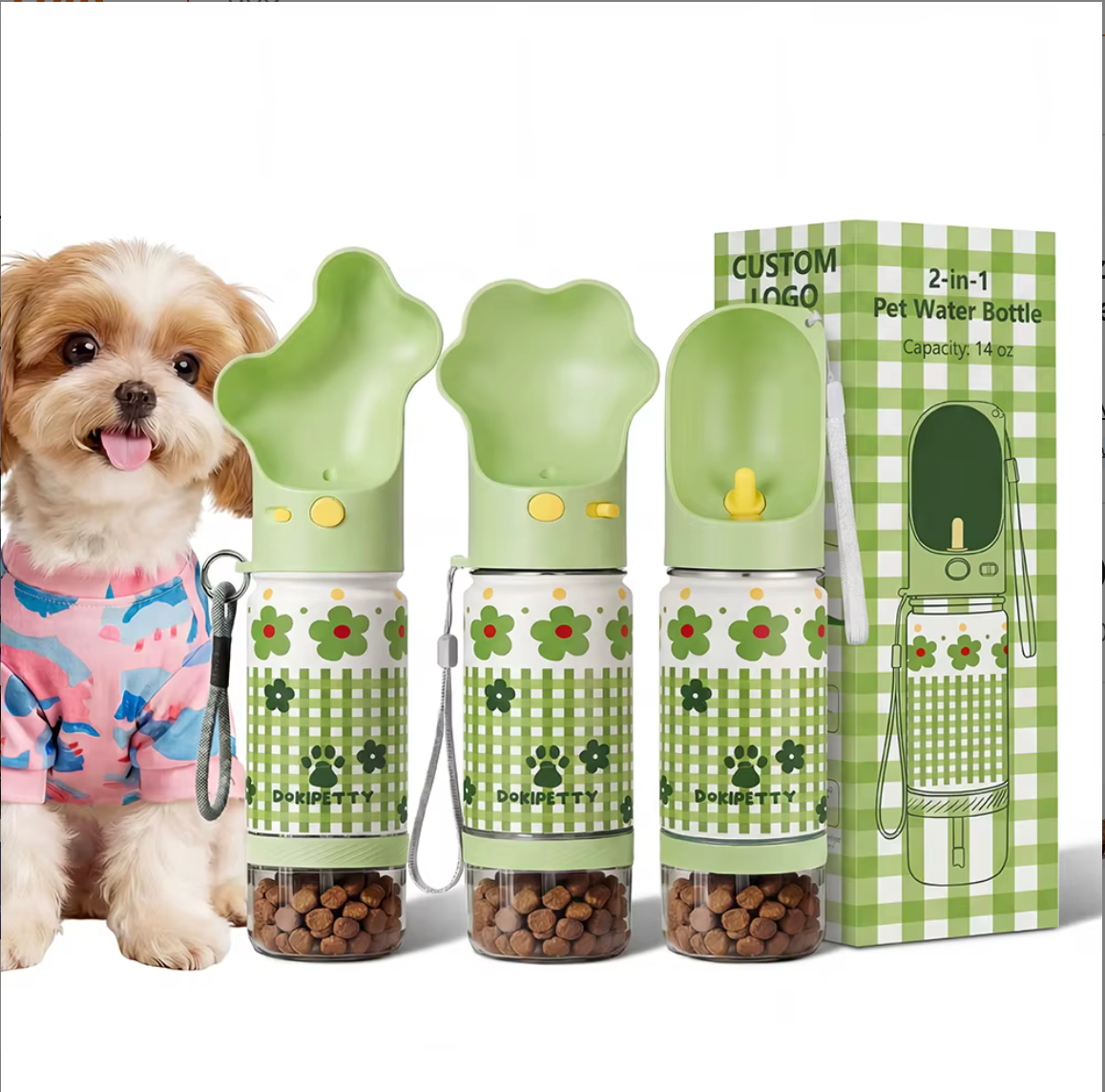 Free Sample 32Oz 3 in 1 Leakproof Pet Travel Water Bottle for Dogs Detachable Bowls Keeps Water Cold Christmas Gift