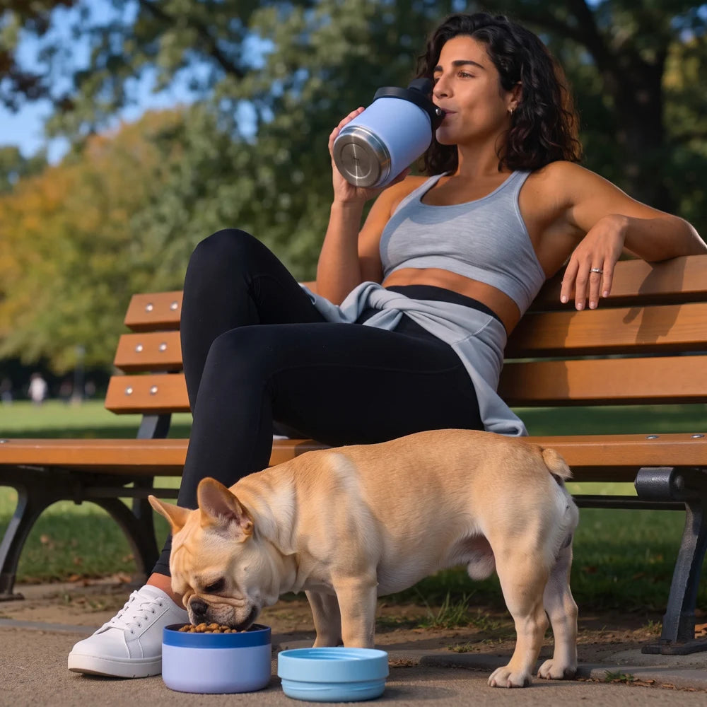 Free Sample 32Oz 3 in 1 Leakproof Pet Travel Water Bottle for Dogs Detachable Bowls Keeps Water Cold Christmas Gift